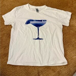 White Graphic T-Shirt with Blue Cocktail Print